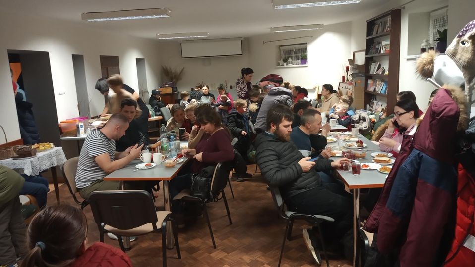 Refugee dining area at a local church in Chelm
